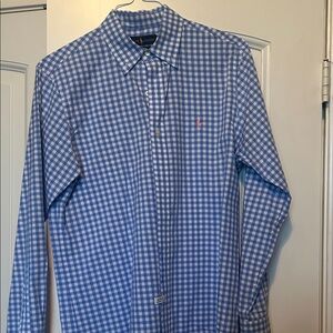 Ralph Lauren Men's Blue and White Checkered Shirt